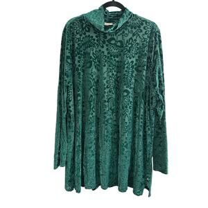 SOFT SURROUNDINGS Walden Velvet Burnout Turtleneck Top Tunic Green - Sz 3X
